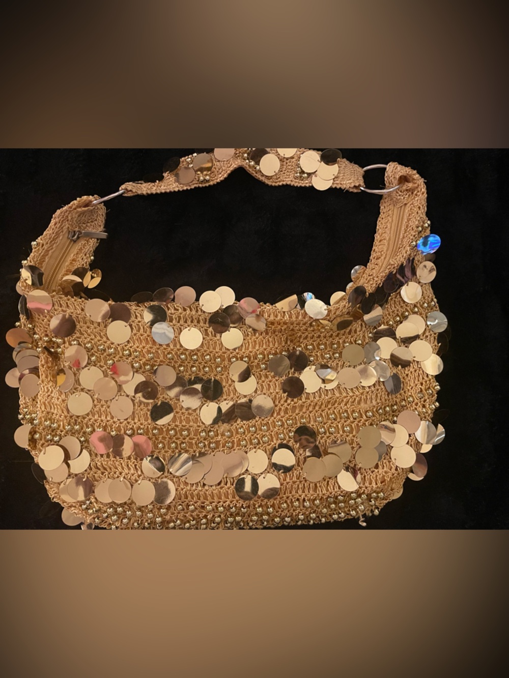 Great Gatsby 17 Gold Sequin Crochet Shoulder Bag